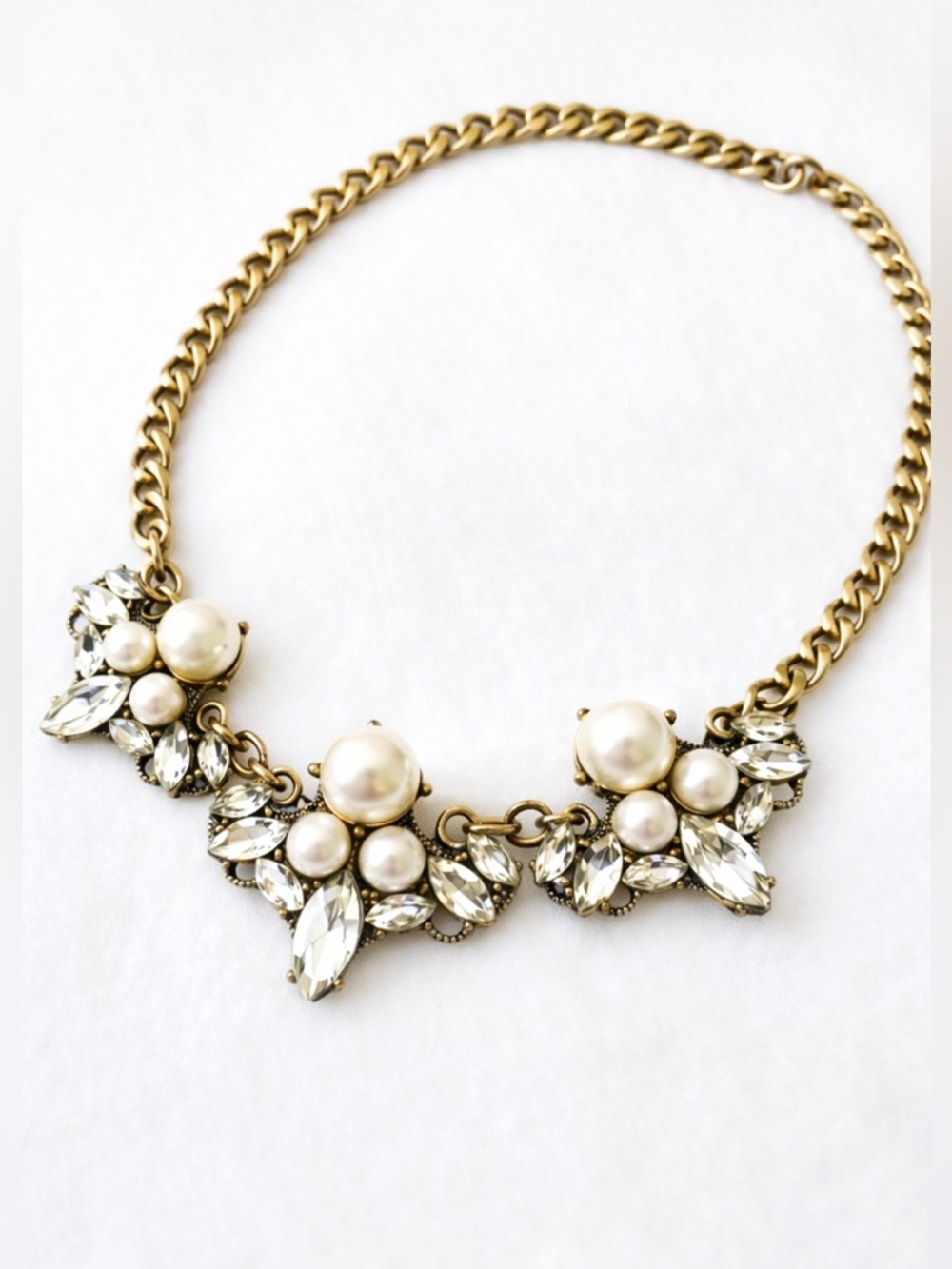 Statement Pearl Rhinestone Necklace Chunky Gold Chain Vintage Glam